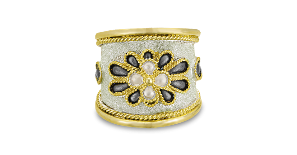Black and White Byzantine Flower Ring